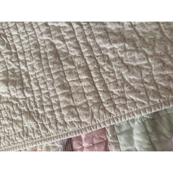 Pottery Barn Kids Patchwork Quilt F/Q Colorblock Polka Dot Reverse Cotton linen - Picture 6 of 16